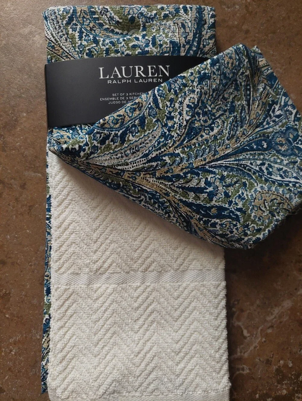 Lauren Ralph Lauren Blue, Green & Cream Paisley Kitchen Towels - Set of 3